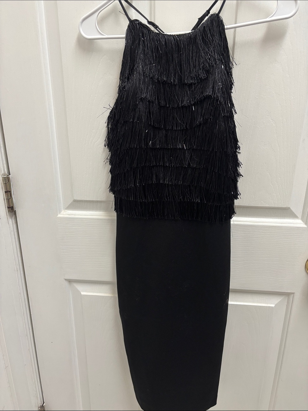 Halston Heritage Black Fringe Midi Dress